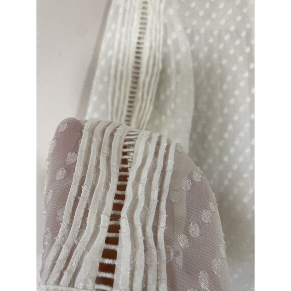 Madewell White Sheer Pleated Blouse Textured Swiss Dot Size XSMALL Relaxed‎ Boxy - Picture 3 of 7